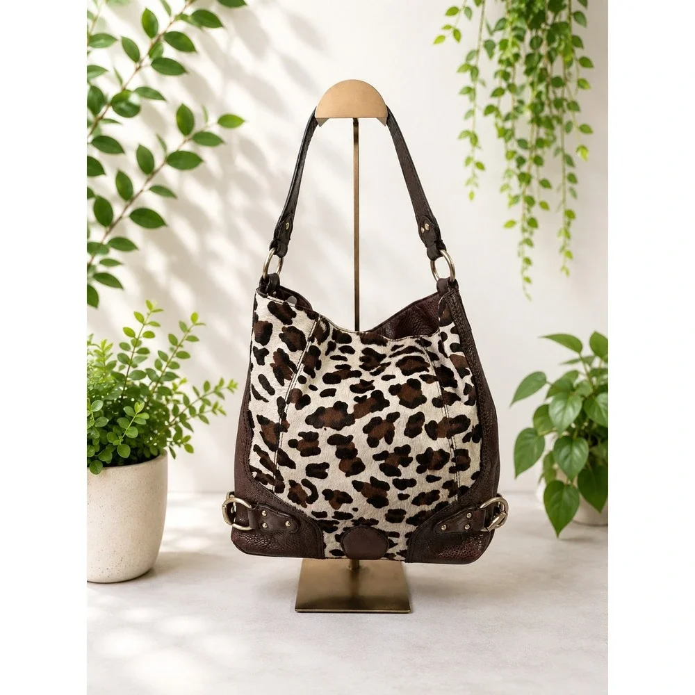 MK147 Michael Kors lepord print calf hair  hobo